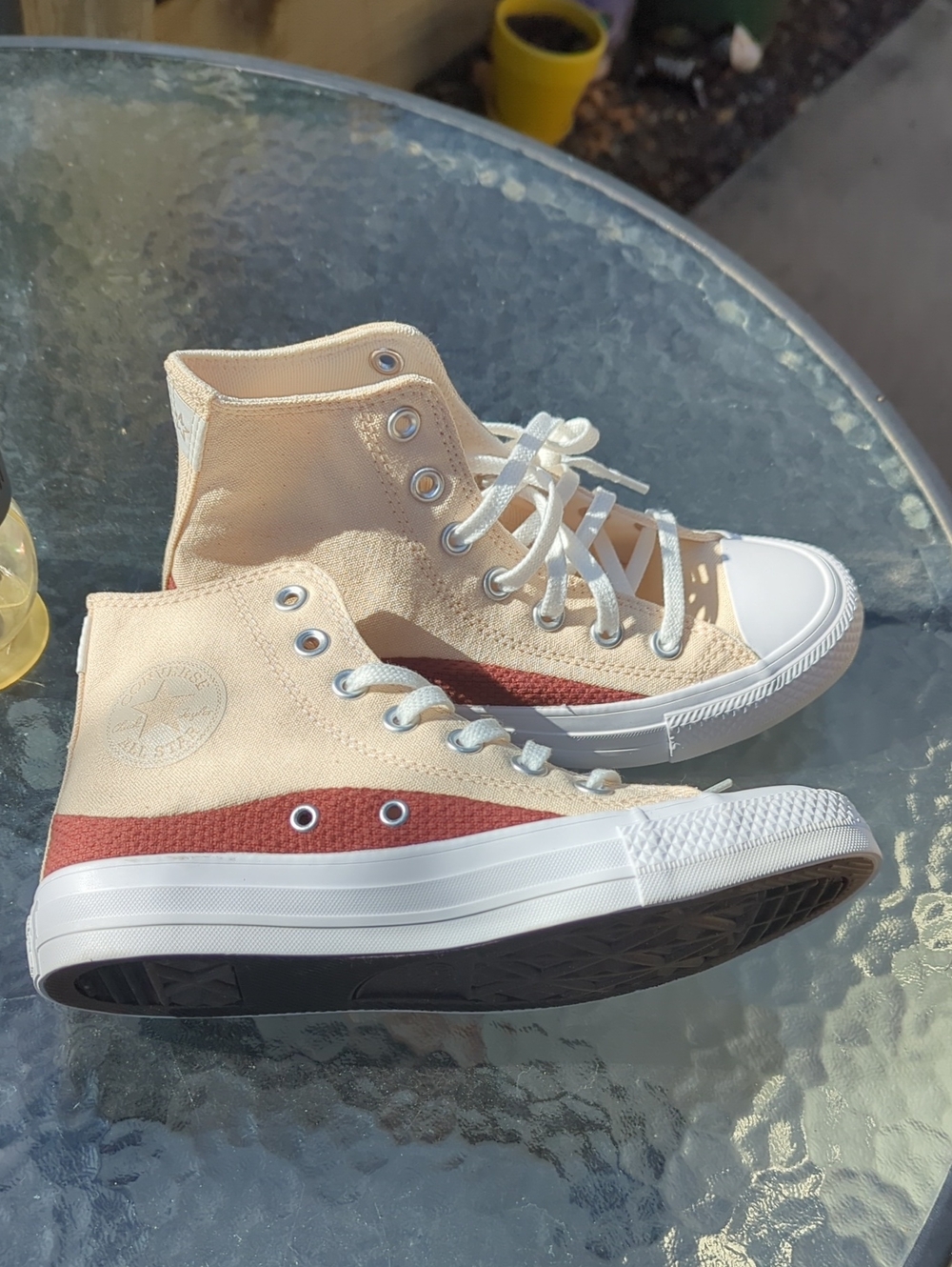 Converse High-Top Sneakers in Cream with Rust Accent
